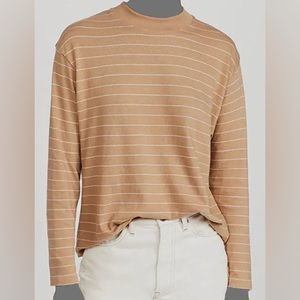 Vince Women's Brown Long Sleeve Striped Mock Neckline Blouse Top Size XS